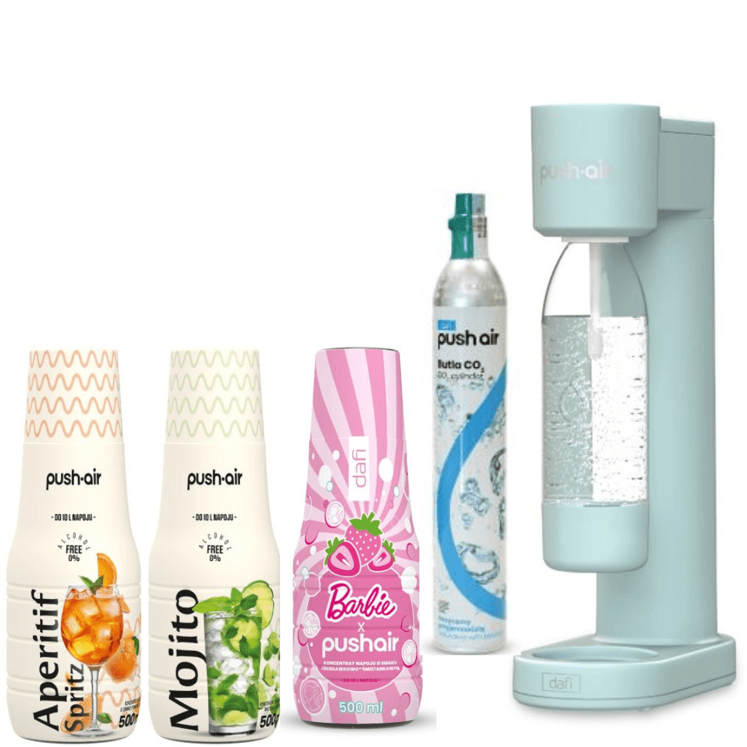 PUSHAIR Dafi water saturator mint siphon + CO2 cartridge + 0.7 l bottle + 3 Dafi syrups