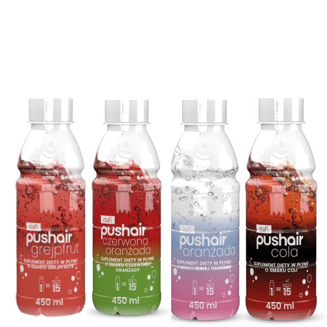 PUSHAIR 4 syrups: Cola, Grapefruit, Orangeade, Red and White