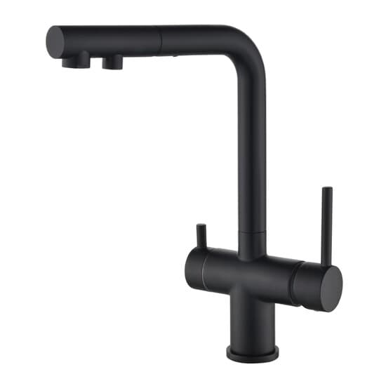 Robinet d’évier à trois voies avec extrémité extractible Helika Akvaduo PLUS 2683 (noir mat)