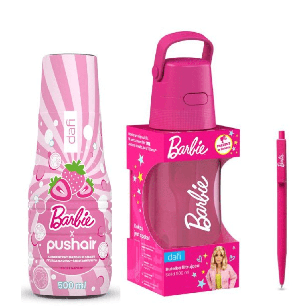 Bouteille Filtrante Dafi SOLID 0.5 BARBIE + Sirop d'Eau PUSHAIR BARBIE 500 ml