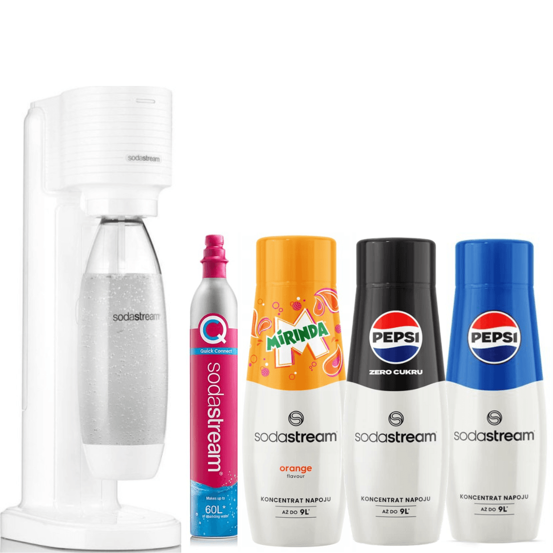 SodaStream 3 sirops +GAIA White Machine à eau pétillante
