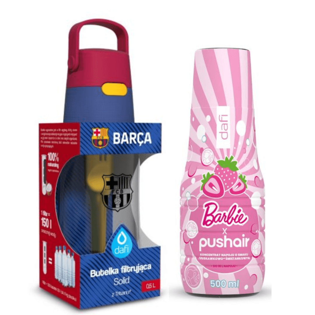 Dafi Solid 0,5 L bouteille filtrante FC Barcelone + sirop Barbie