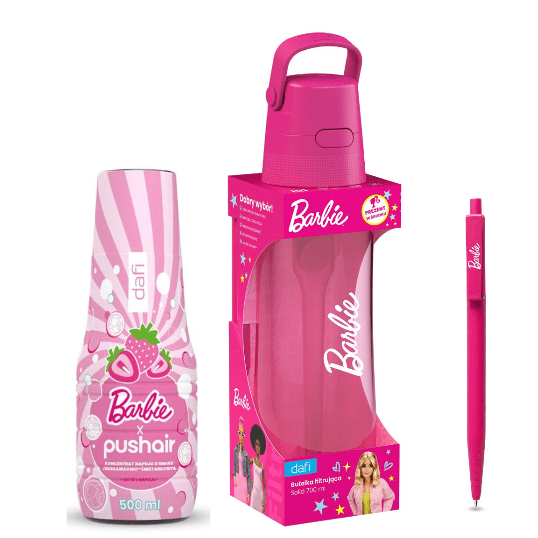 Bouteille filtrante Barbie SOLID 0,7 l + Sirop d’eau PUSHAIR BARBIE 500 ml