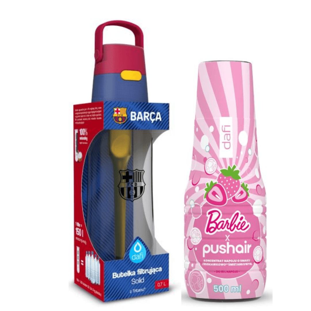 Bouteille filtrante Dafi Solid 0,7 FC Barcelona + sirop BARBIE