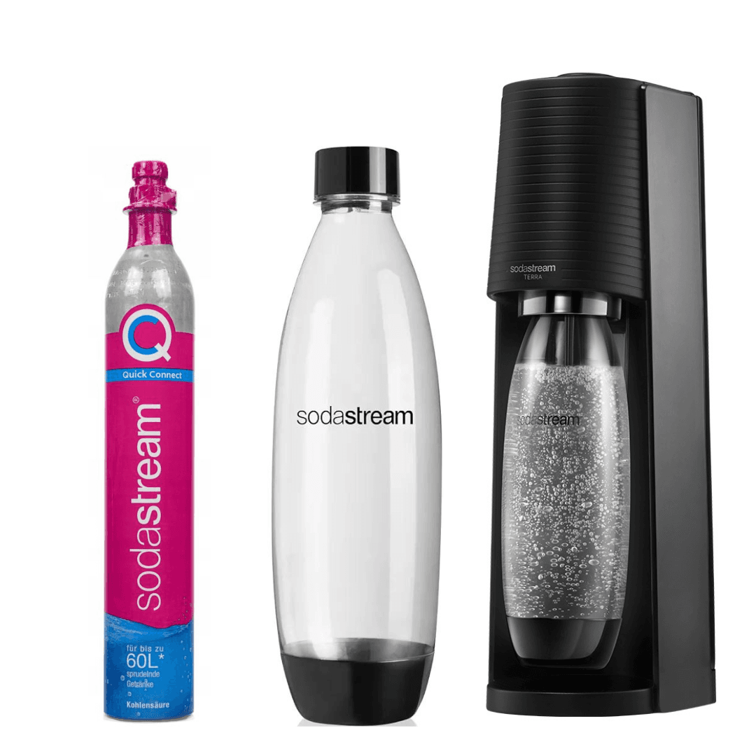 SodaStream TERRA Black avec 2 bouteilles.