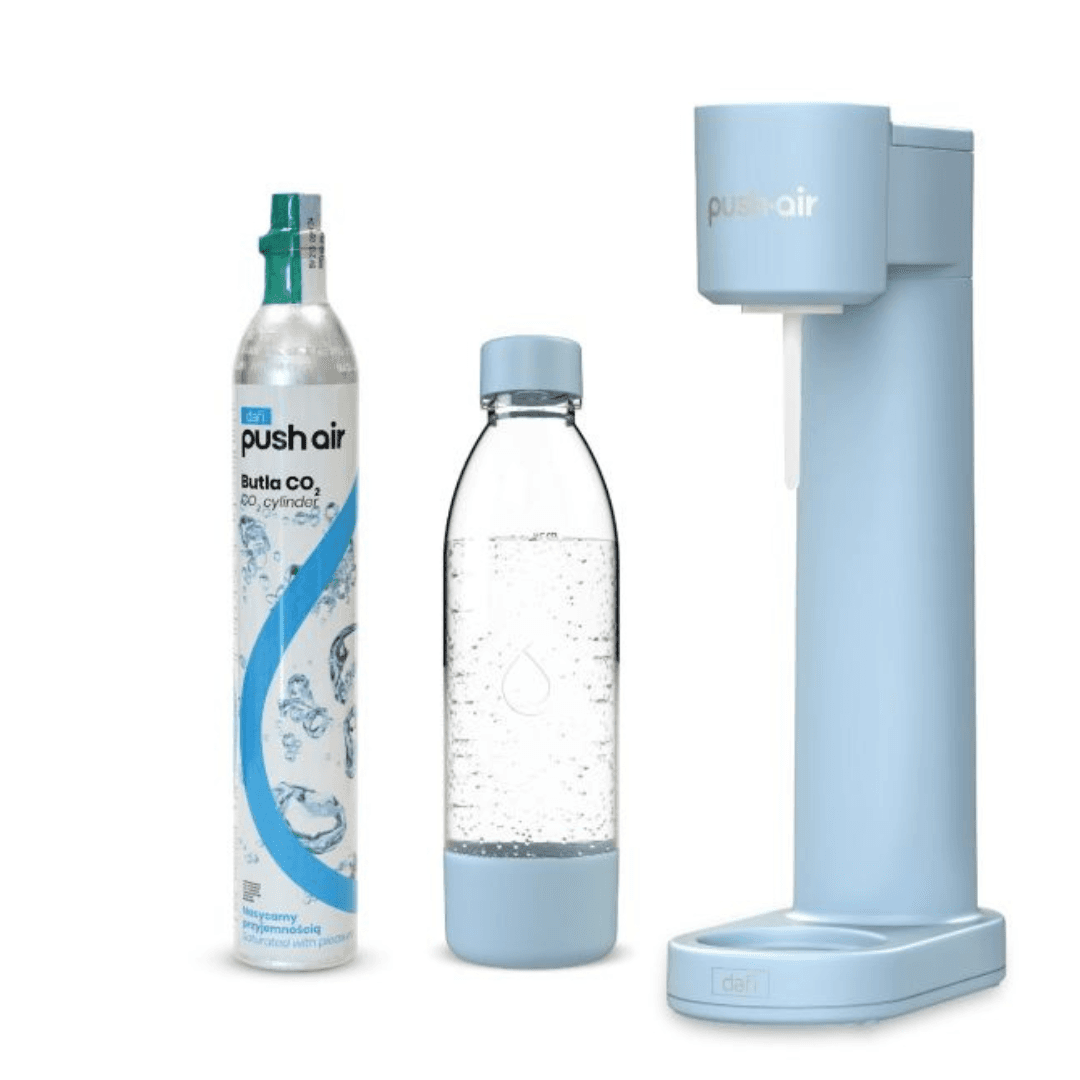 Saturateur d'eau PUSHAIR de Dafi - Azure + Cartouche de CO2 + Bouteille 0.7 L