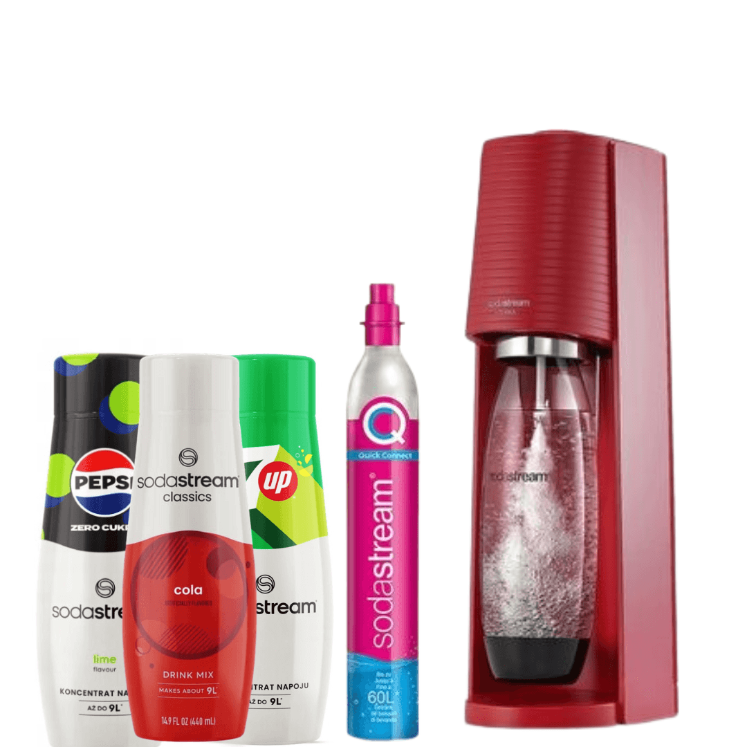 SodaStream Terra Red Soda Maker + 3 x Syrups
