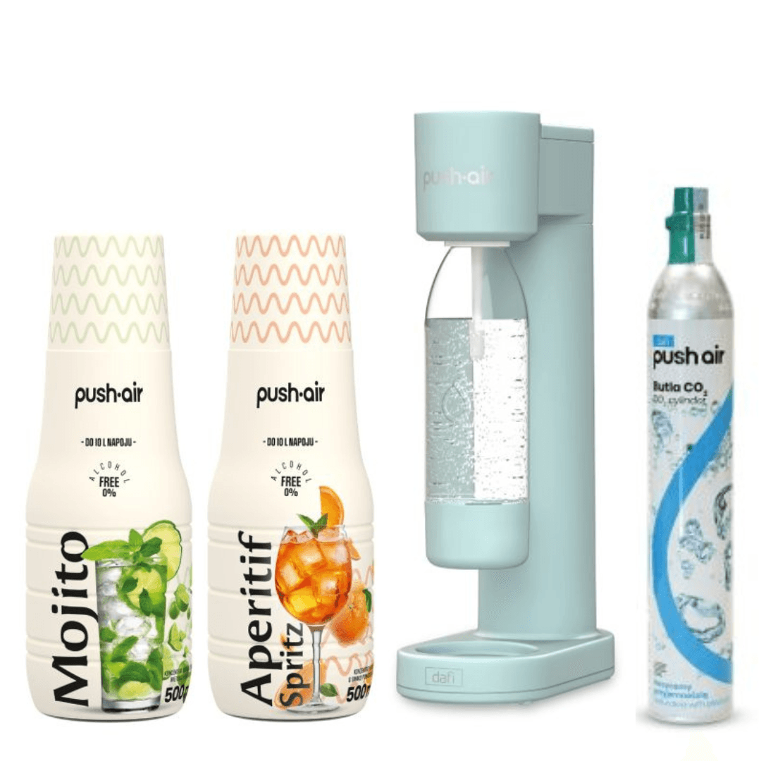 PUSHAIR Dafi saturateur d'eau siphon menthe + cartouche CO + bouteille 0,7 + 2 sirops