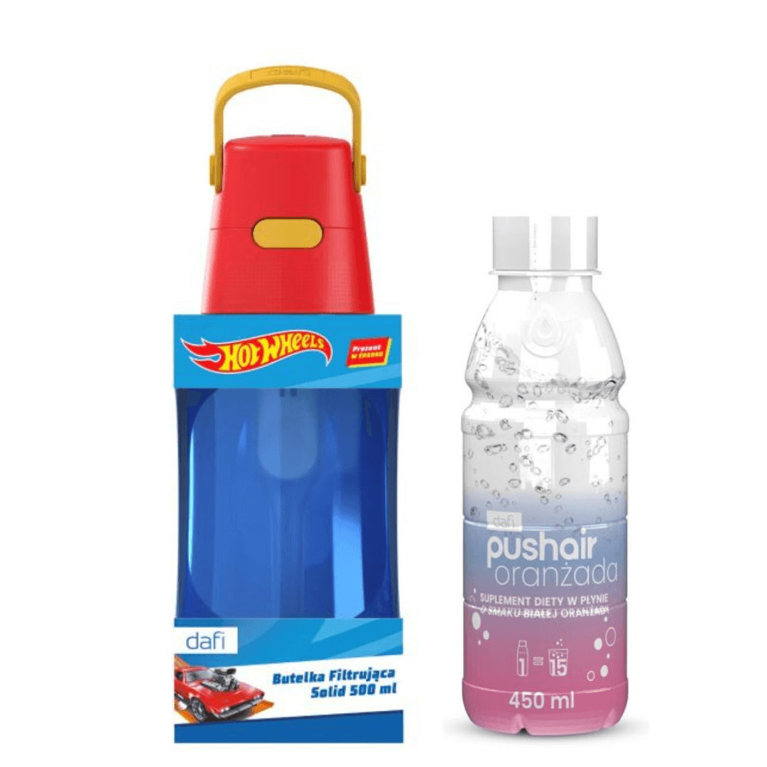 Bouteille filtrante Dafi SOLID HOT WHEELS 0,5 l + Sirop à l’Orange Blanche