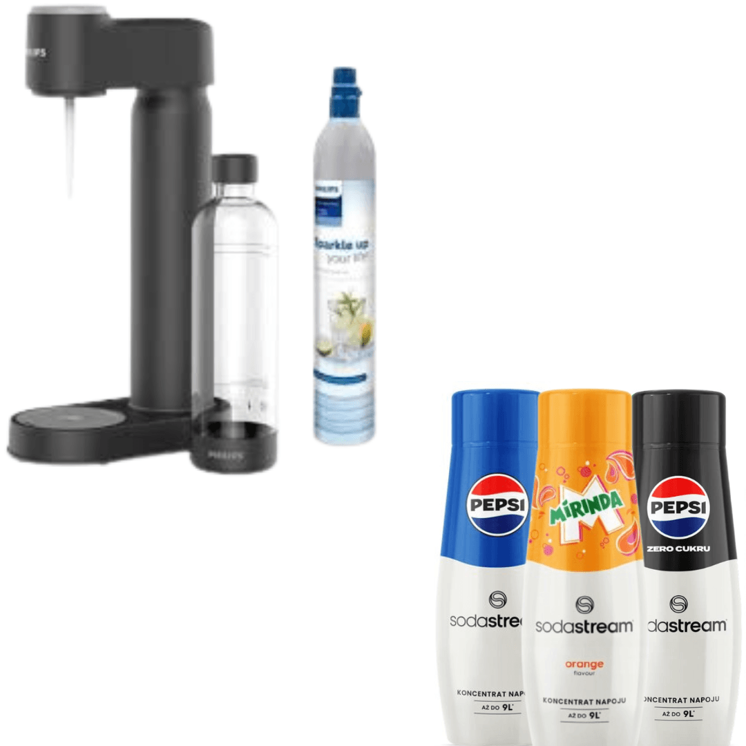 Philips Machine à Soda, avec cartouche de CO₂, Noire + 3 sirops SodaStream