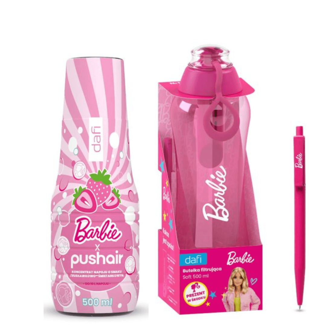 Bouteille filtrante Dafi SOFT 0,5 + Sirop d'eau PUSHAIR BARBIE 500 ml