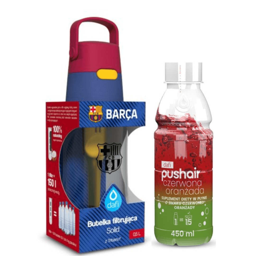 Dafi Solid 0,5 L bouteille filtrante FC Barcelone + Sirop d'orangade rouge